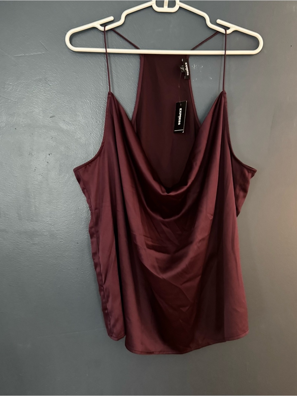 NWT Express Satin Cowl Neck Spaghetti Strap Tank - Burgundy Wine